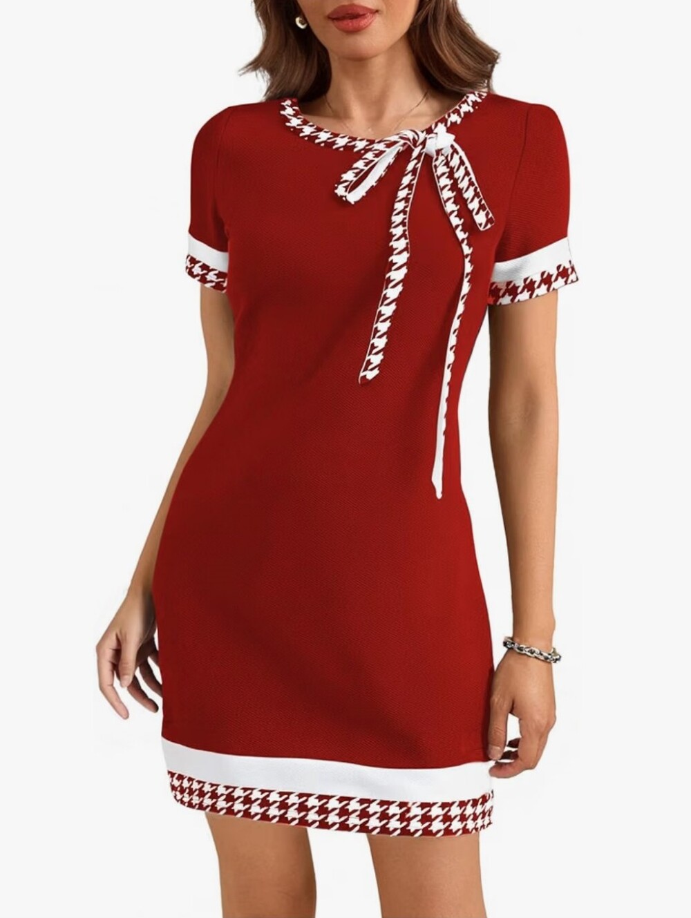 Women's Red Tie-Neck Knit Dress